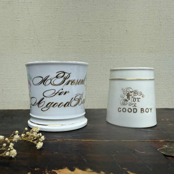 Edwardian Gold Writing 'For a Good Boy' Cup