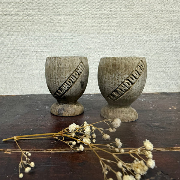 Vintage Wooden Carved Llandudno Egg Cups