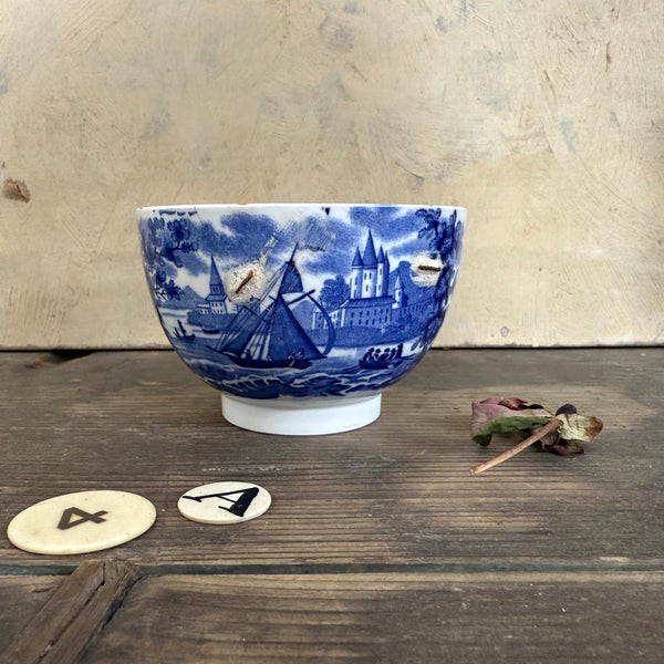 Pretty Staple Repair Antique Bowl
