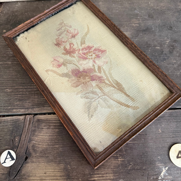 Antique 19c Floral Fabric Framed