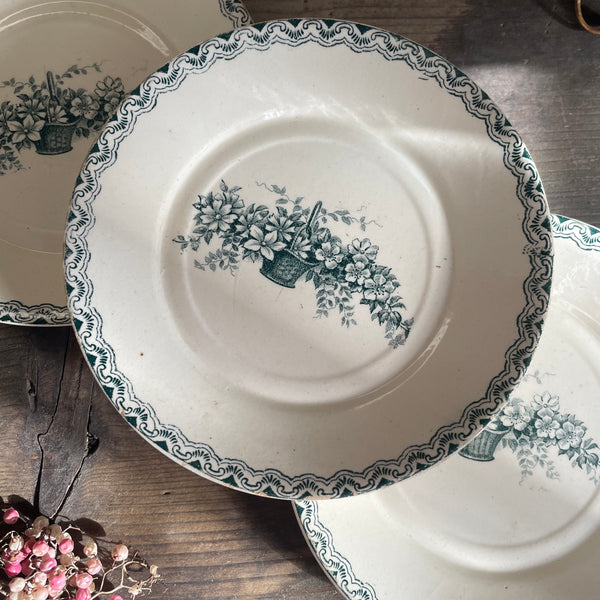 Three Antique French Floral Blue Plates