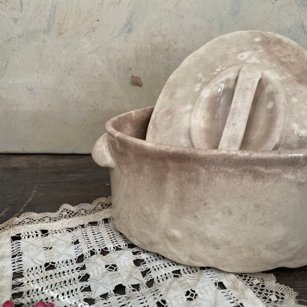 Victorian Butter Stained Dish with Lid