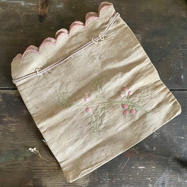 Antique Linen Holly Bag