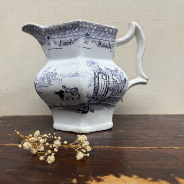 Beautiful Grey Antique Transfer Cow Jug