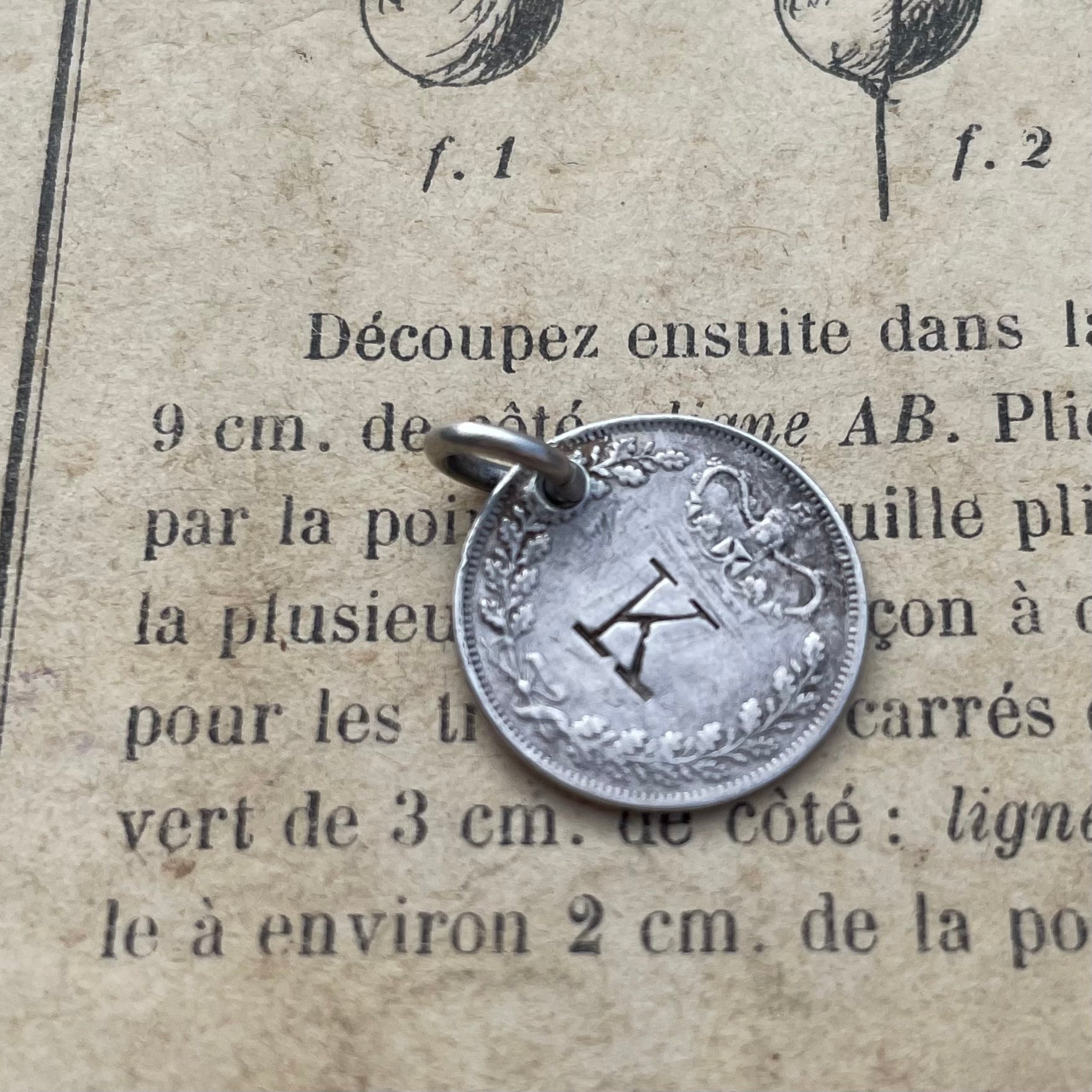Victorian K Love Token Charm