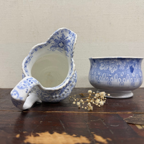 Antique Victorian Blue Transfer Jug & Pot