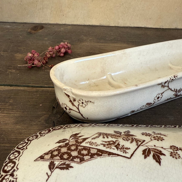 Antique White and Brown Toothbrush Dish