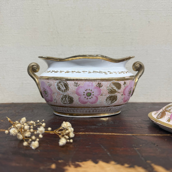 Victorian Floral Pink & Gold Edge Pot