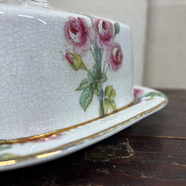 Antique Victorian Rose Patterned Cheese/Butter Dish