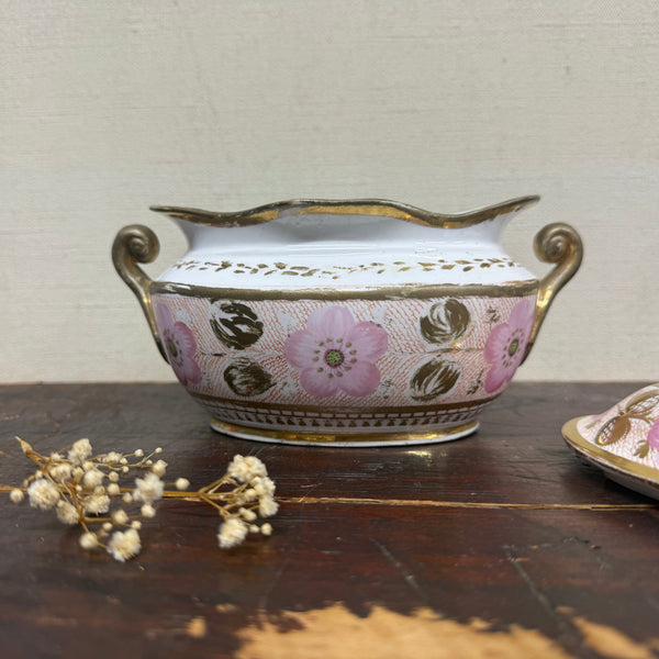 Victorian Floral Pink & Gold Edge Pot