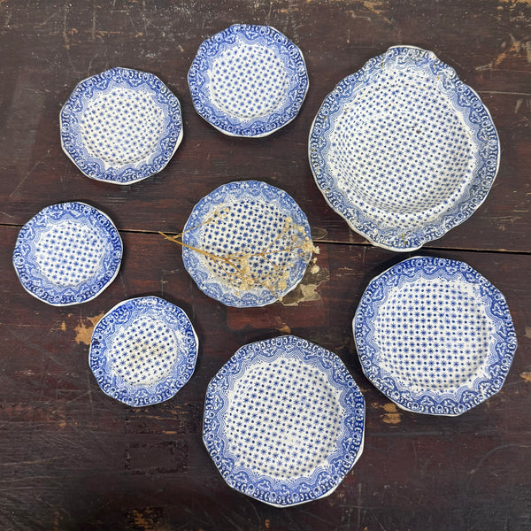 Victorian Blue Transfer Child Tea Set Plates