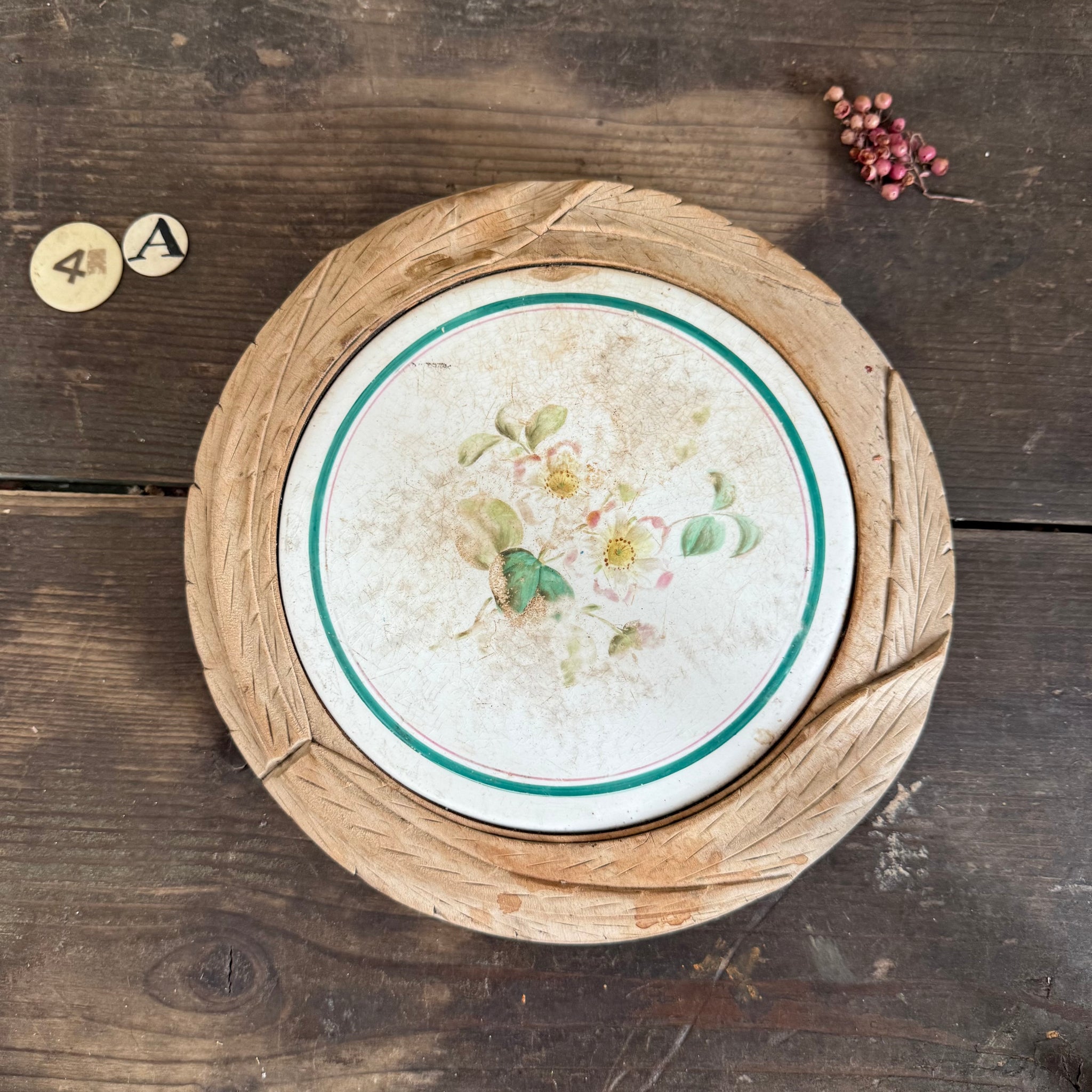 Antique Floral Ceramic Bread board