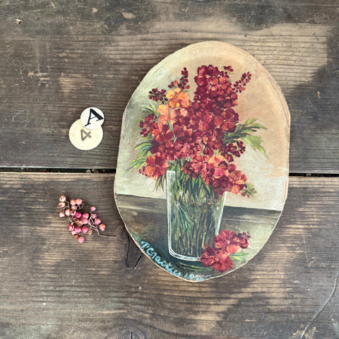 Vintage Floral Painting on Board