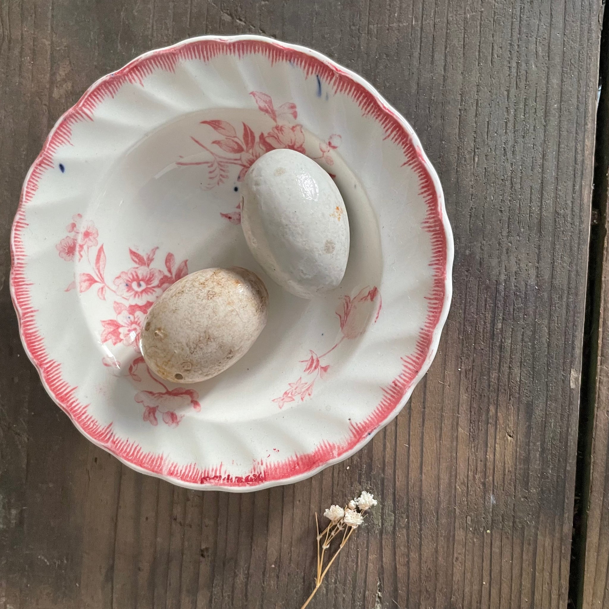 Two Antique Pigeon Ceramic Eggs