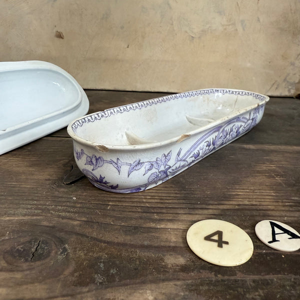 Antique Floral White and Purple Toothbrush Dish