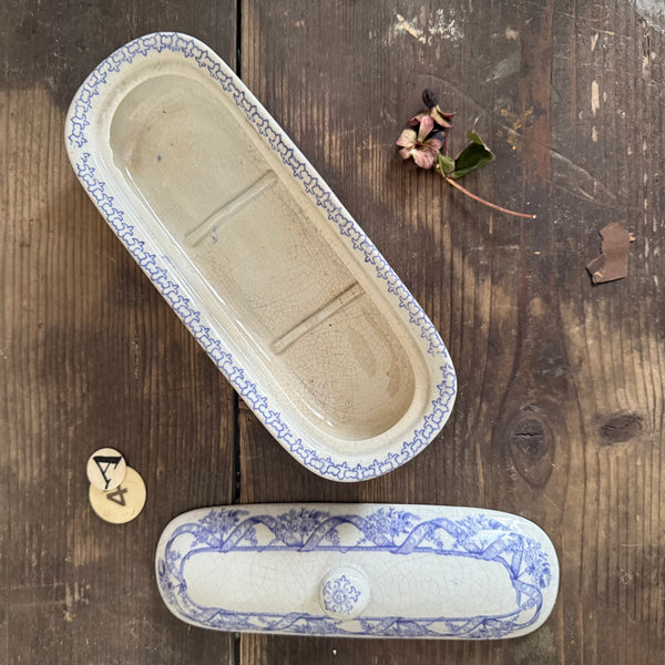 Antique White and Purple Toothbrush Dish