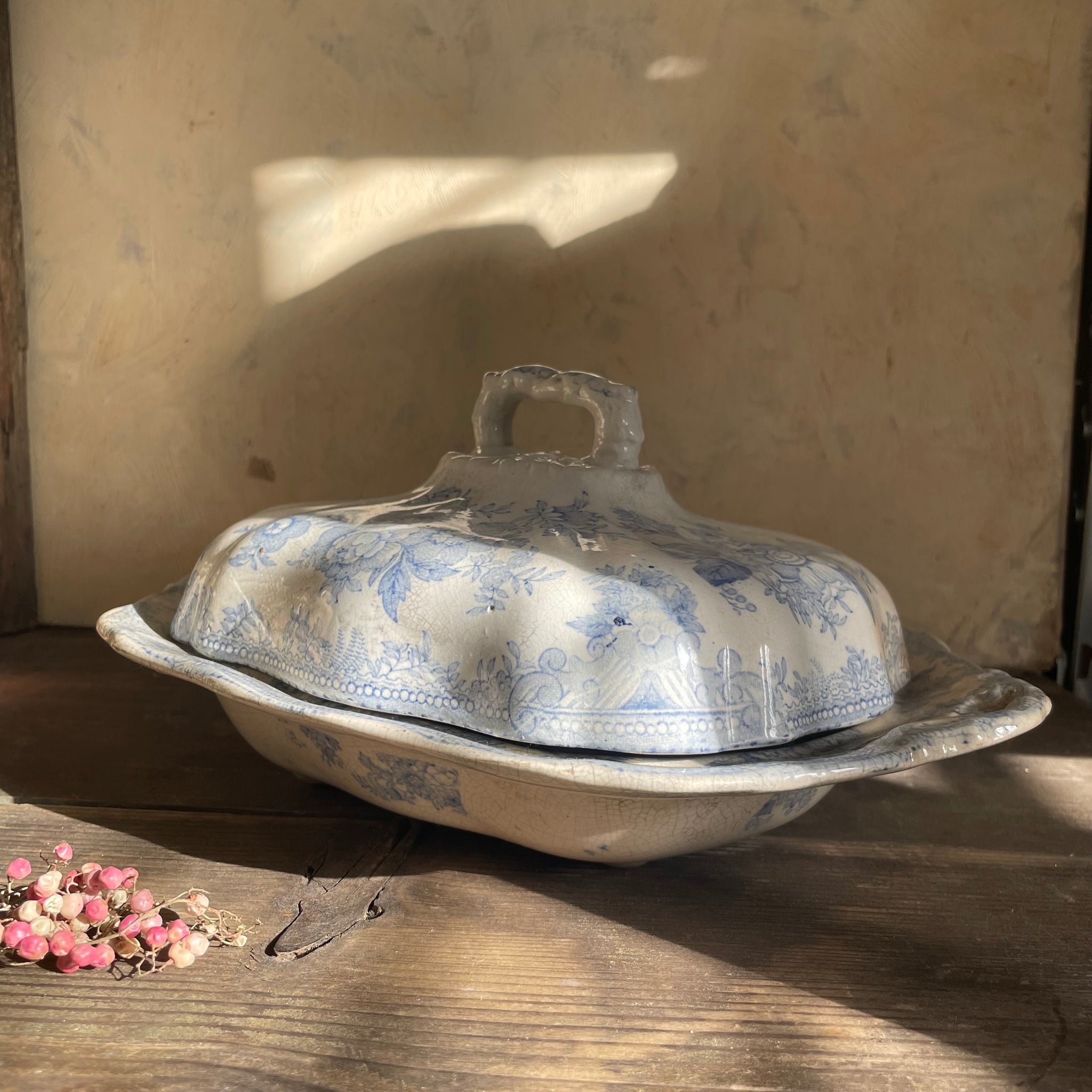 Antique Blue Transferware Tureen