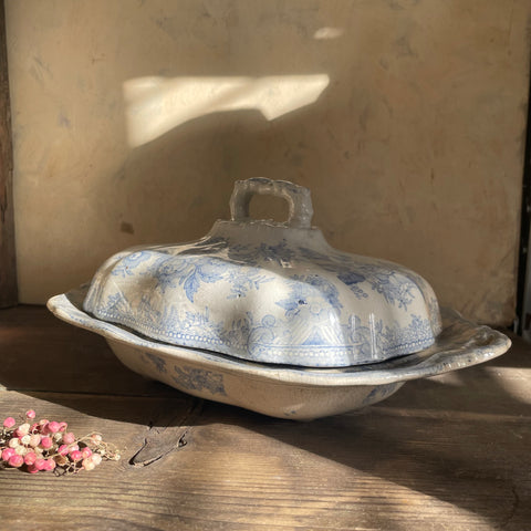 Antique Blue Transferware Tureen