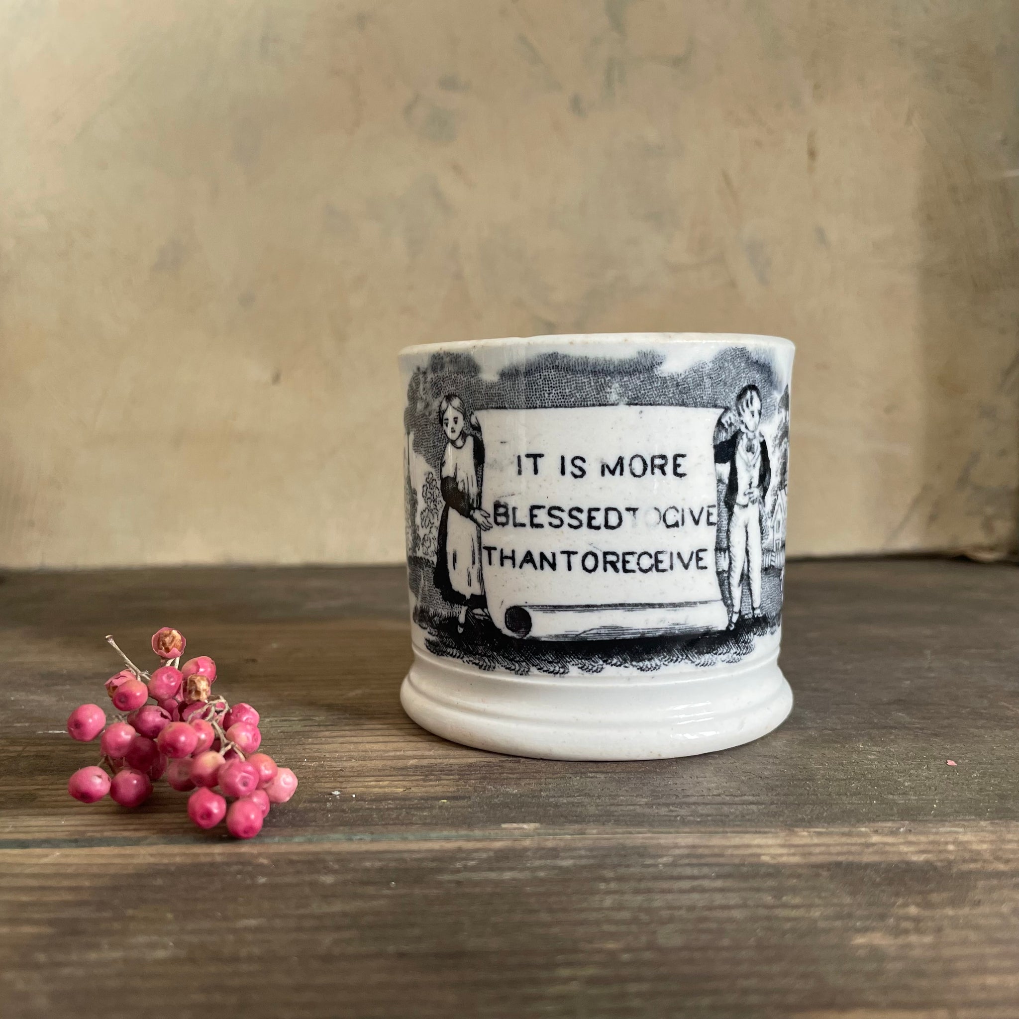 Antique 1840s Motto Mug