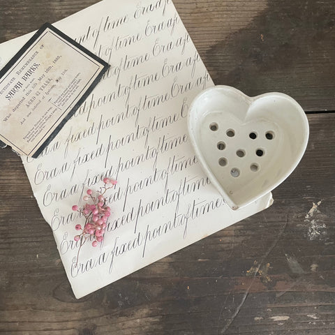 Antique French Heart Ceramic Strainer