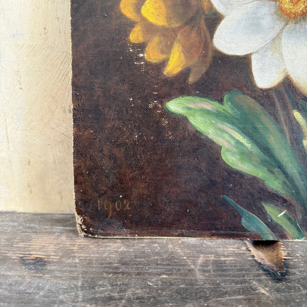 Antique Floral Painting on Board