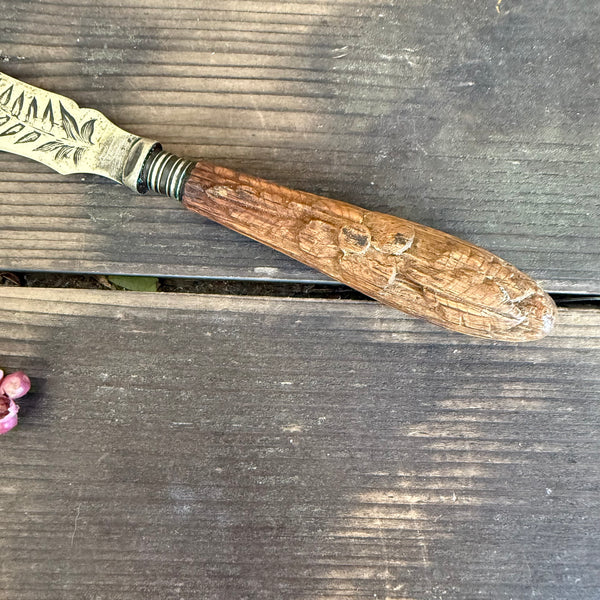 Antique Floral Carved Handle Butter Knife