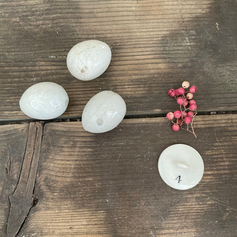 Three Antique Pigeon Ceramic Eggs