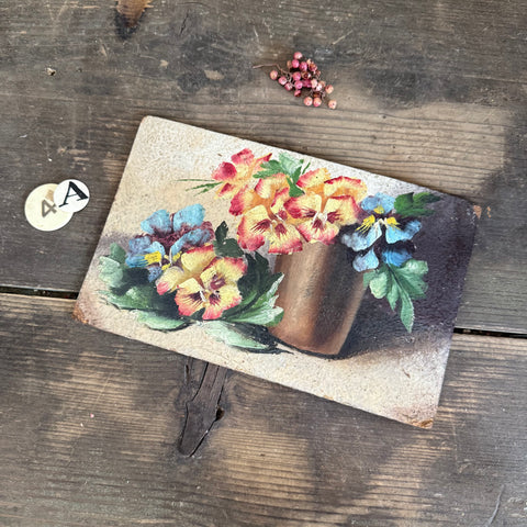 Antique Floral Painting on Board