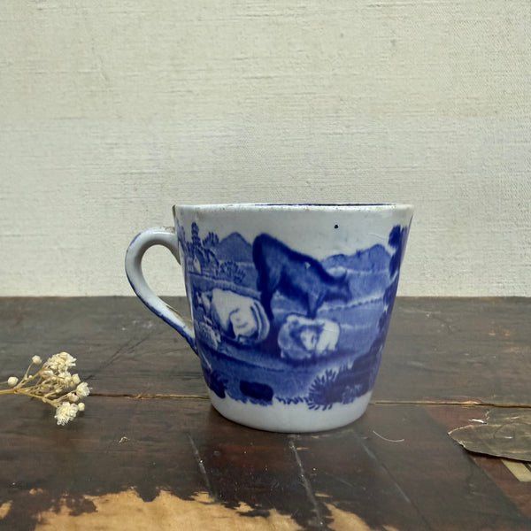 Victorian Blue Transfer Cow Cup