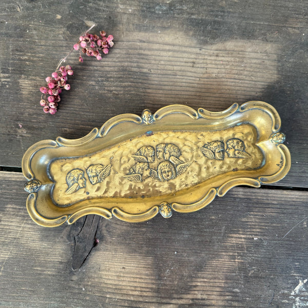 Antique Cherub Metal Dish