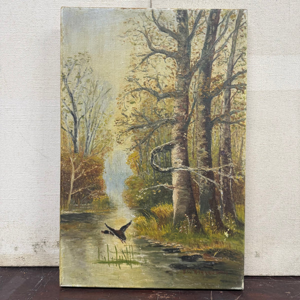 Vintage 1945 Duck Painting on Canvas