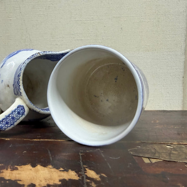 Antique Victorian Blue Transfer Jug & Pot