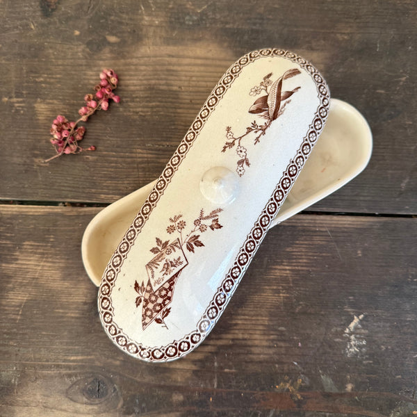 Antique White and Brown Toothbrush Dish