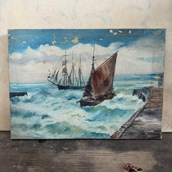 Antique Boat Oil Painting