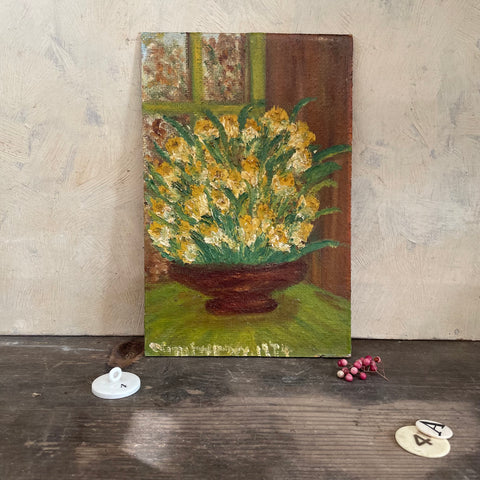 Vintage 1974 Daffodil Painting on Board