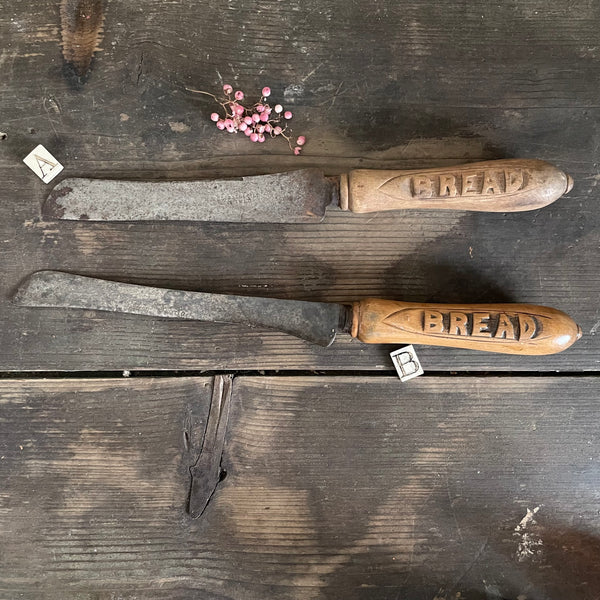Antique Bread Carved Handle Knives