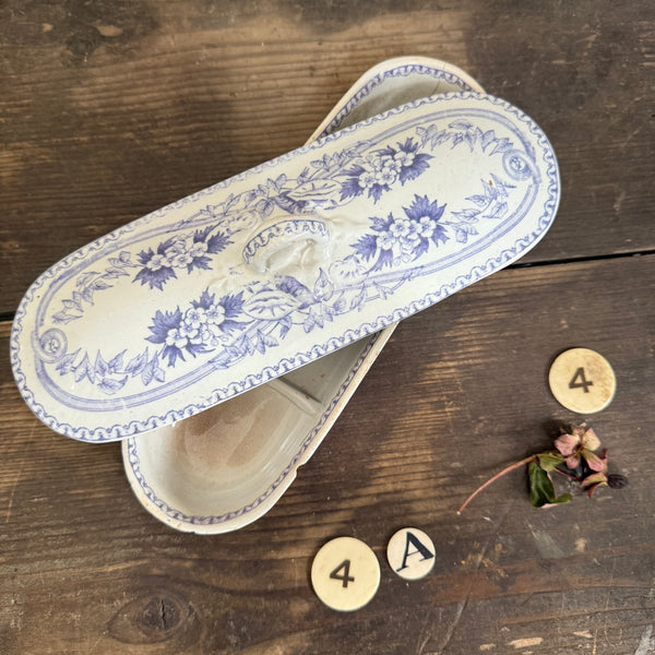 Antique Floral White and Purple Toothbrush Dish