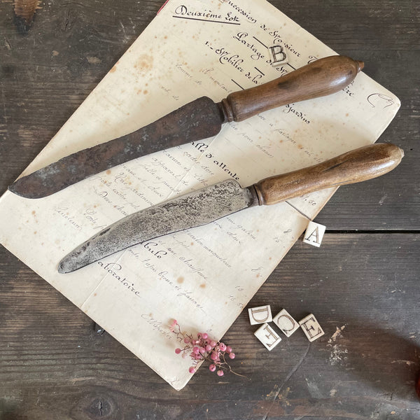 Antique Bread Carved Handle Knives