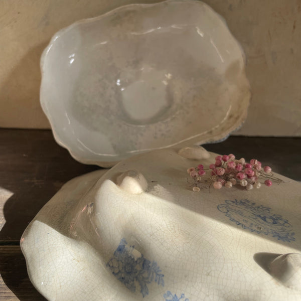 Antique Blue Transferware Tureen