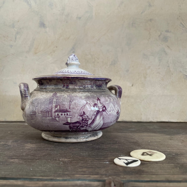 Antique Purple Transferware Childs Tureen