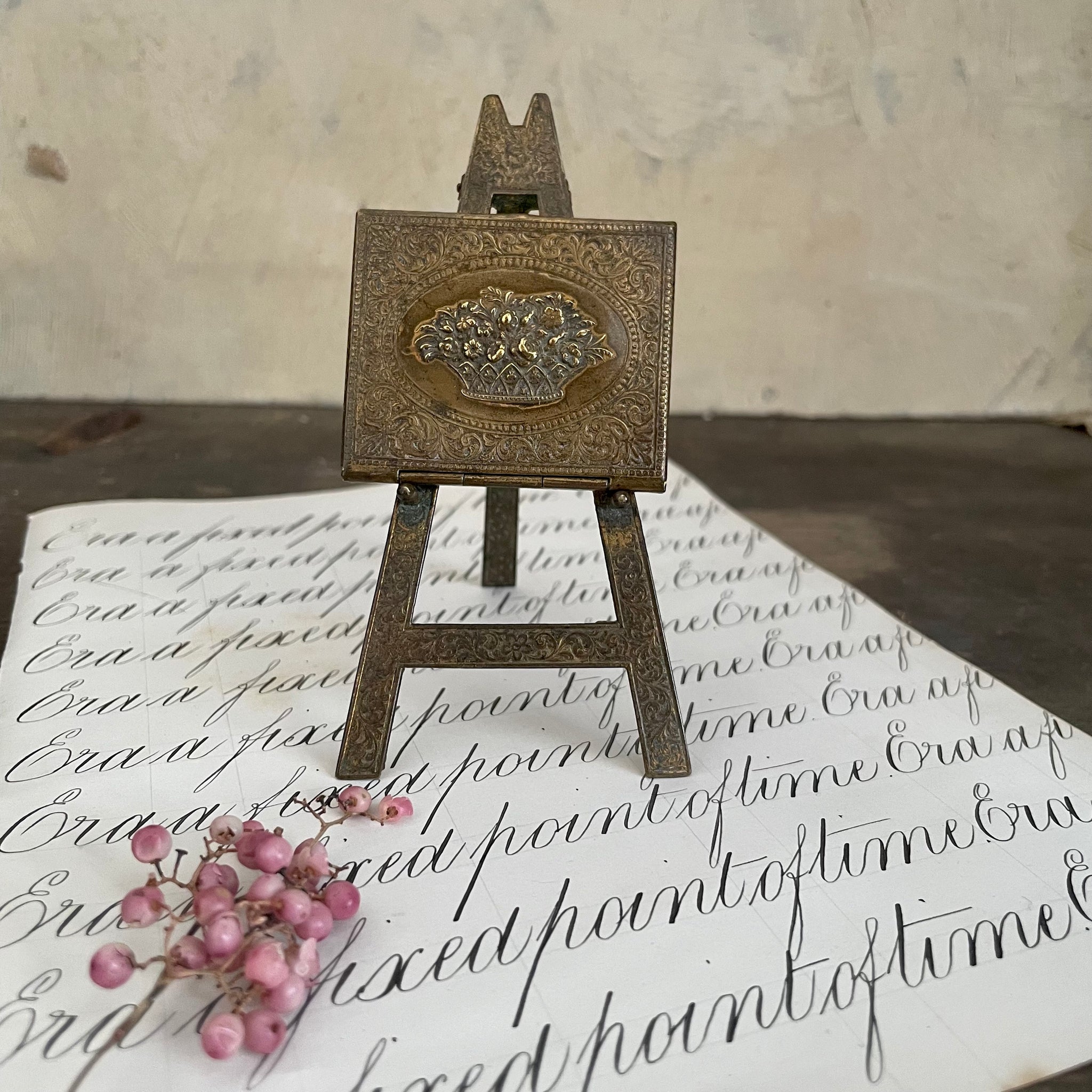 Victorian Brass Picture Easel Needle Case
