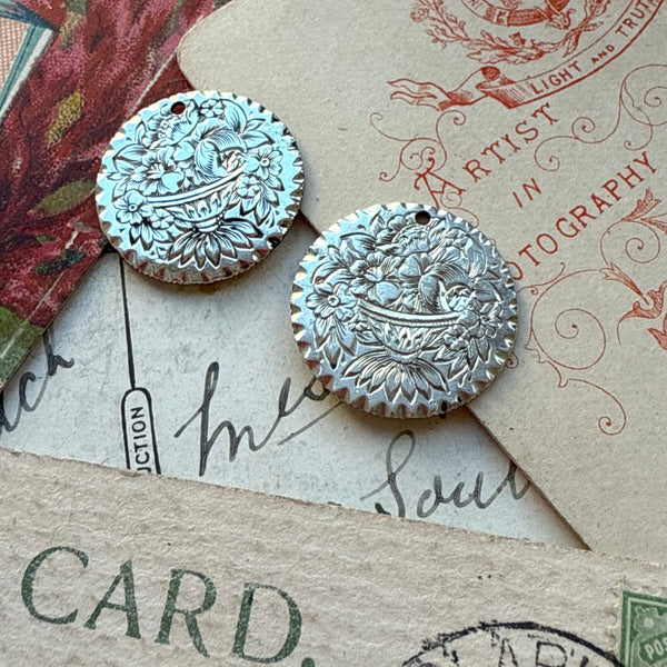 Victorian Floral Basket Love Token Charm