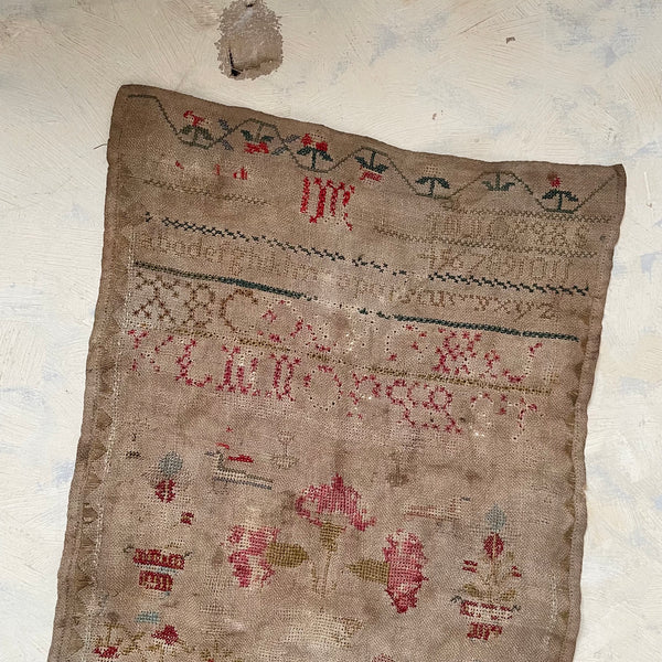 Antique Worn Early Victorian Sampler