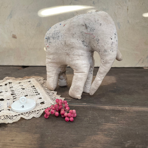 Antique Worn Straw Filled Elephant