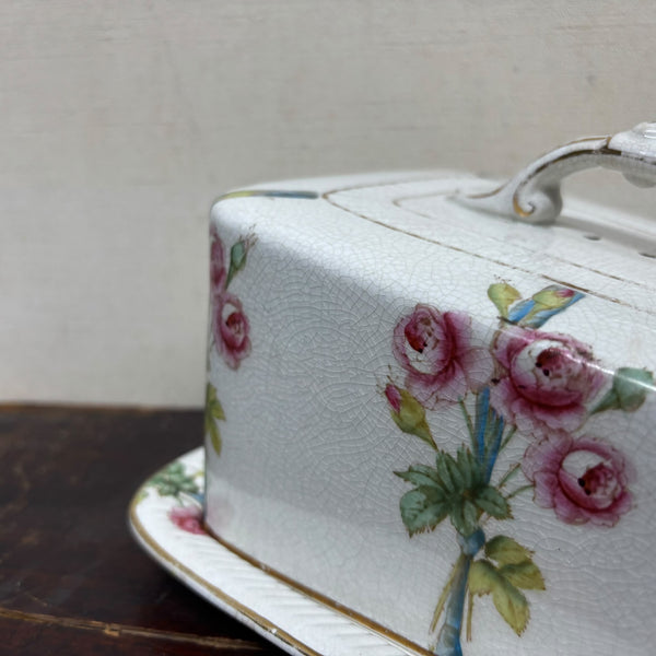 Antique Victorian Rose Patterned Cheese/Butter Dish