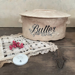 Victorian Butter Stained Dish with Lid