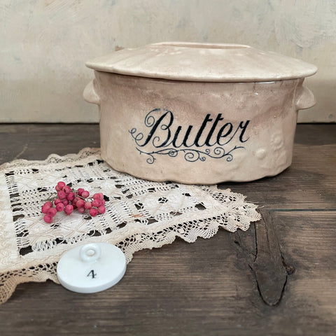 Victorian Butter Stained Dish with Lid