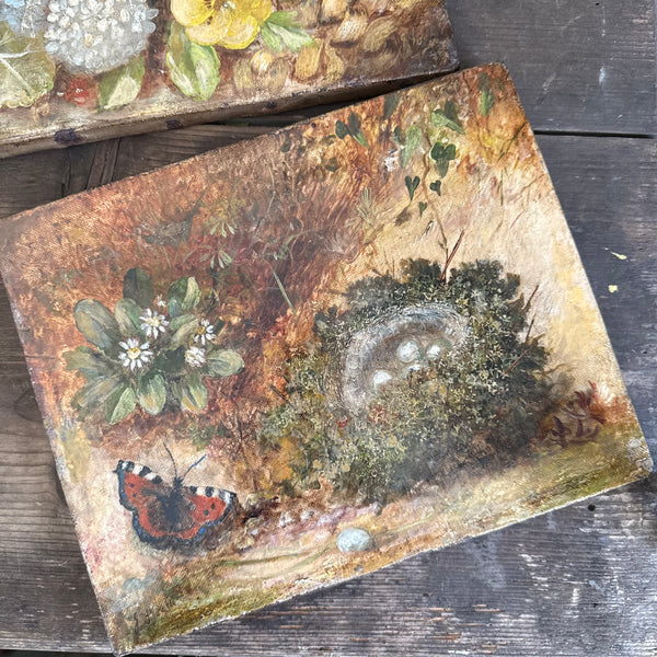 Antique Victorian Nest Painting on Canvas