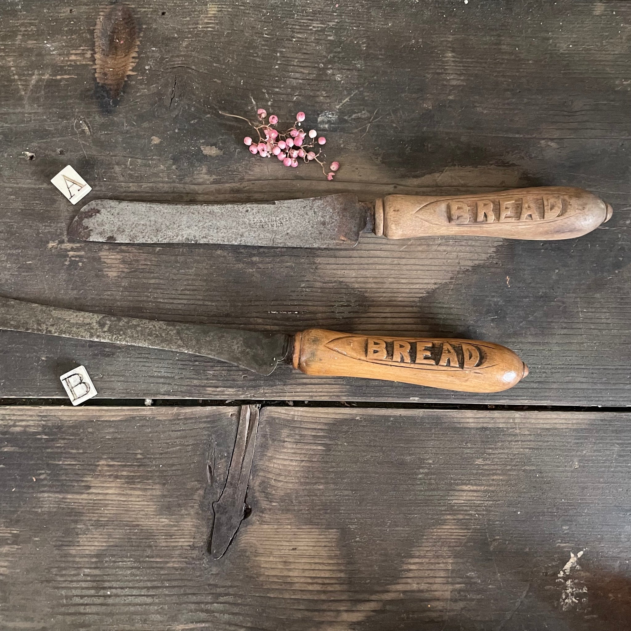 Antique Bread Carved Handle Knives