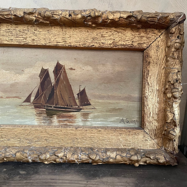 Antique 1896 Oil Boat Painting